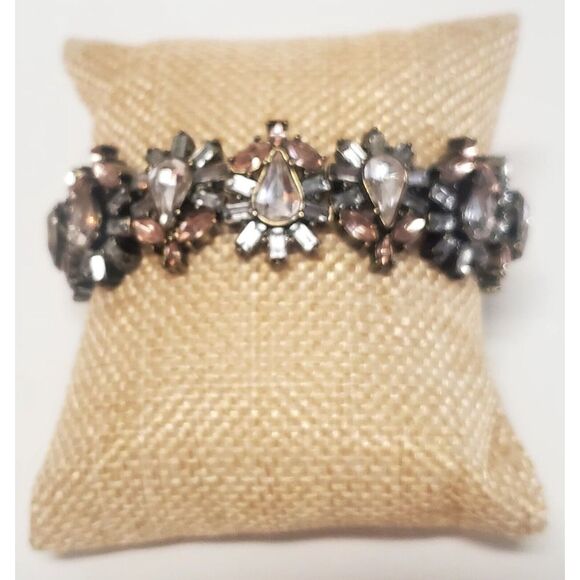 Sugar Fix by Bauble Bar Bracelet Stretch Pink/Grey Rhinestones Florets Reversed - Picture 9 of 11